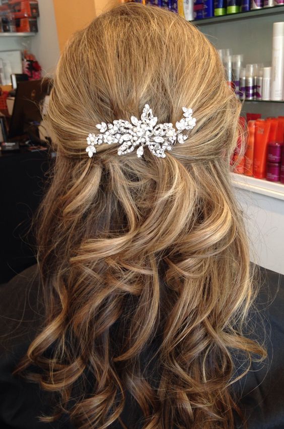 half up half down with Hair accessory Rhinestone wedding hair clip