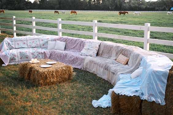 hay bale lounge area for your rustic wedding