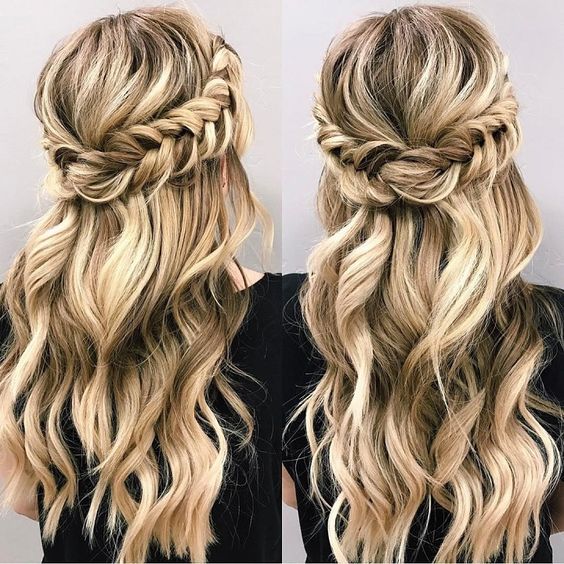 stunning Beautiful braid Half up and half down hairstyle for romantic brides