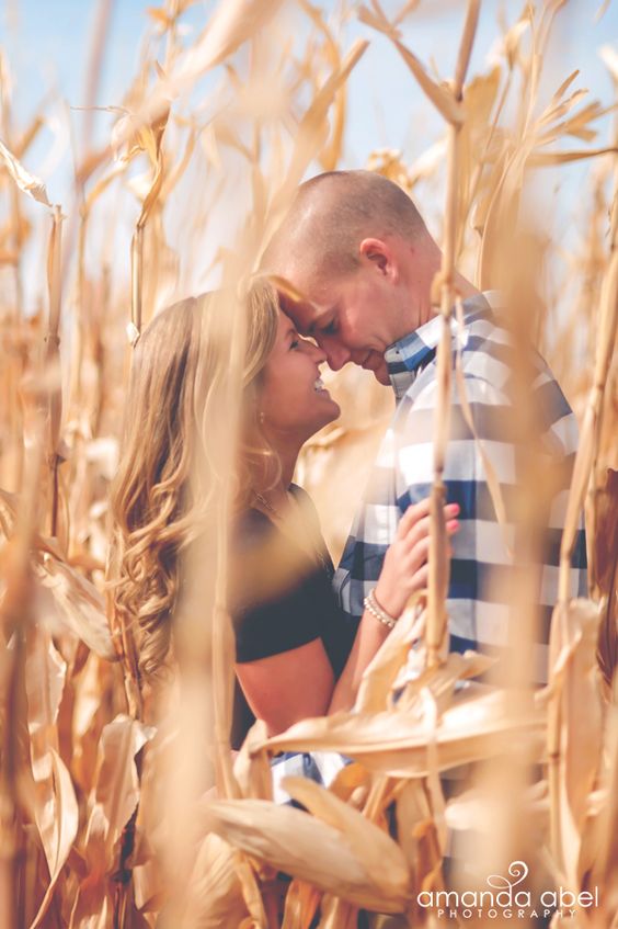 Adorable corn field engagement photo