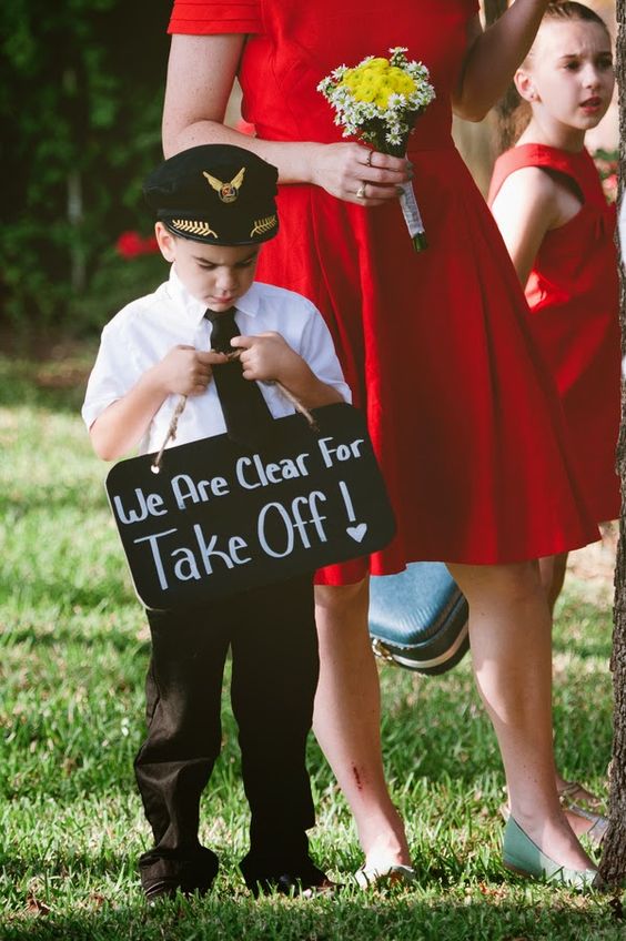 Retro aviation themed wedding Ring Bearer Signs