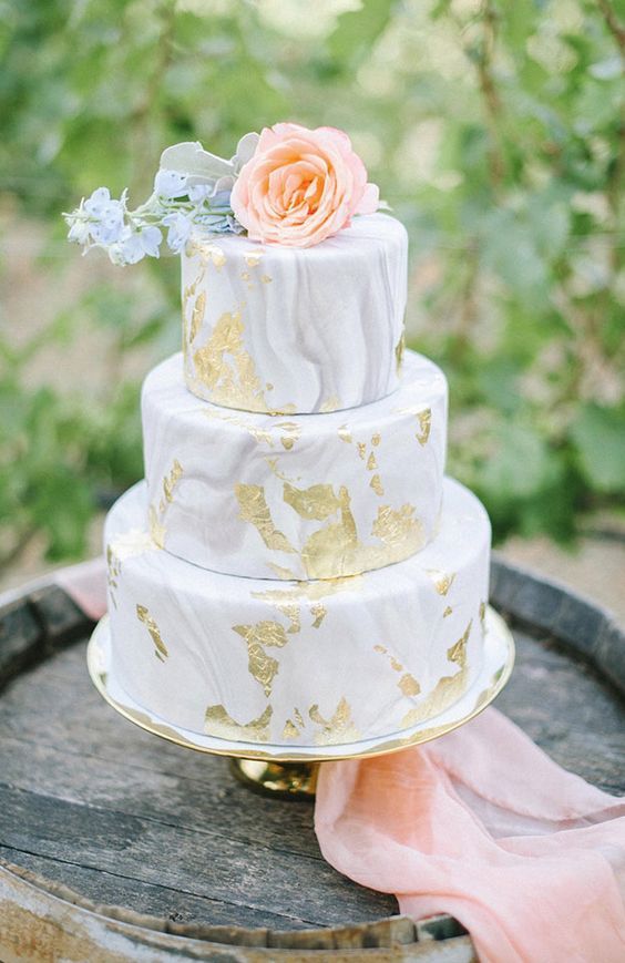 Unique grey marble three tier wedding cake