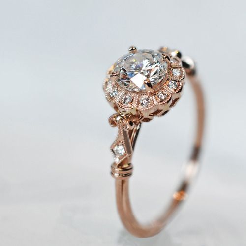 Vintage and handmade Rose gold engagement ring