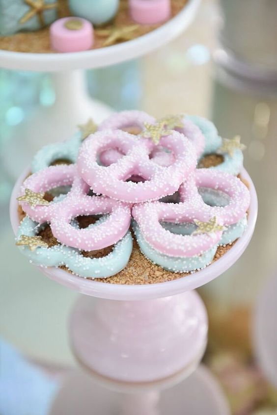 Chocolate Covered Pretzels from a Mermaid Oasis Themed Party via Kara's Party Ideas