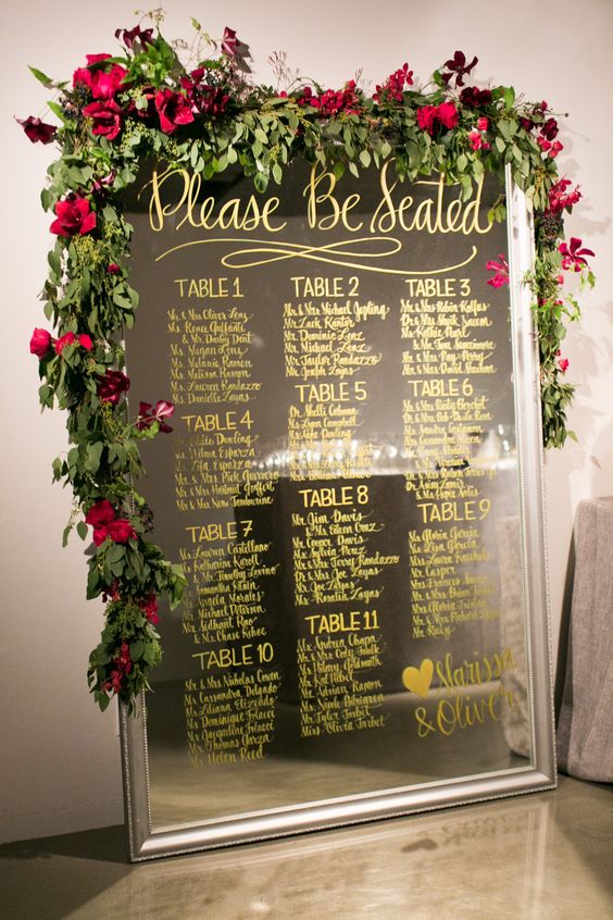 Mirror Seating Chart with Greenery