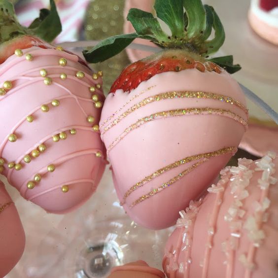 Pink and Gold Blinged Strawberries