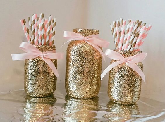 Pink and gold mason jar set by EverydayDesignEvents