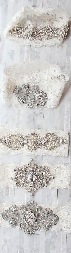 Vintage sparkling and lace wedding garter ideas