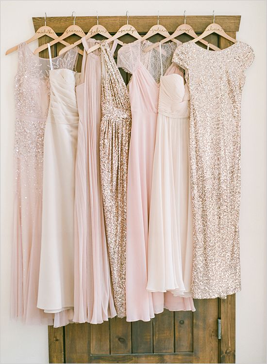 pink and gold bridesmaid dresses via weddingchicks