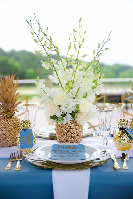 This centerpiece is made with real pineapples