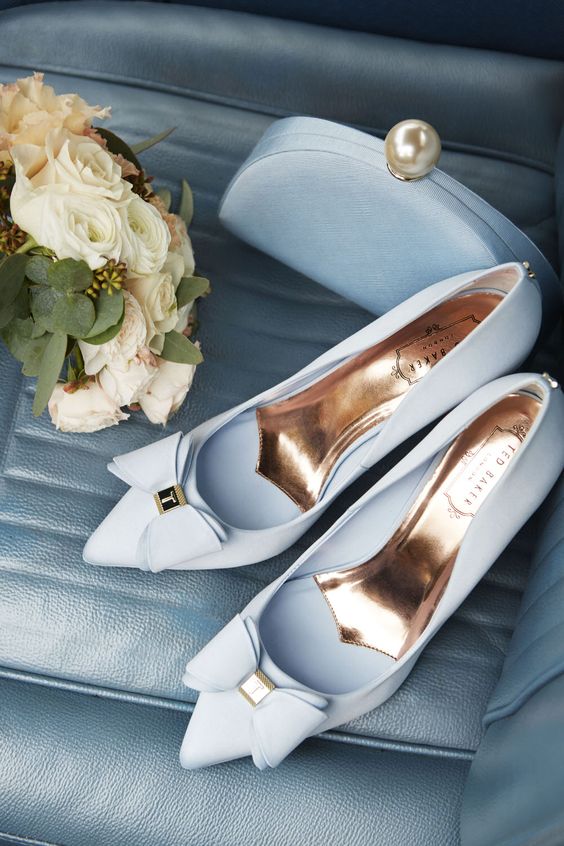 amazing blue bow wedding shoes