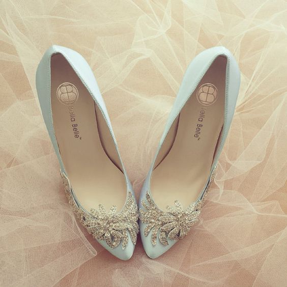blue wedding bridal shoes with beading embellishment