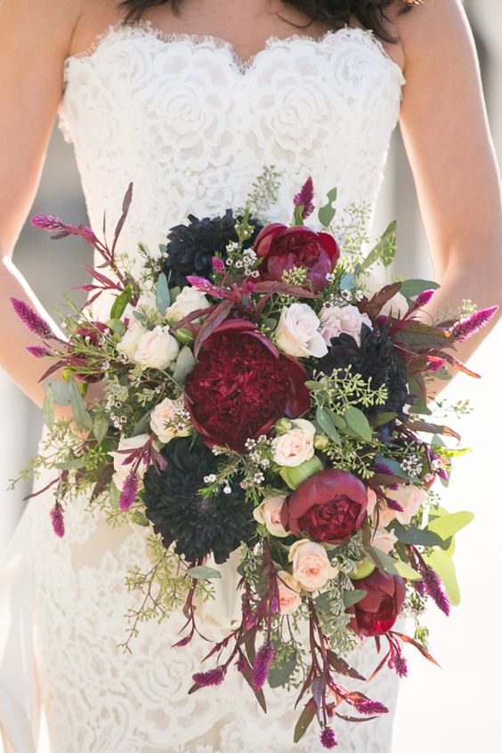 burgundy and green wedding bouquets