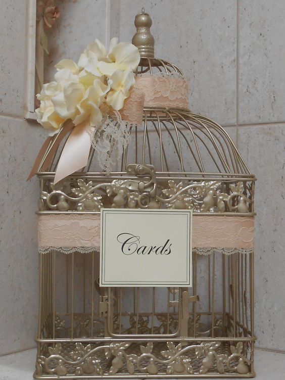 champagne gold birdcage wedding card box