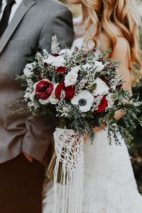 classic greenery and rose winter wedding bouquets