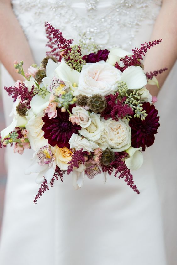 eye-poping fall wedding bouquets with various colors