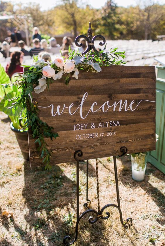 rustic wood welcome sign