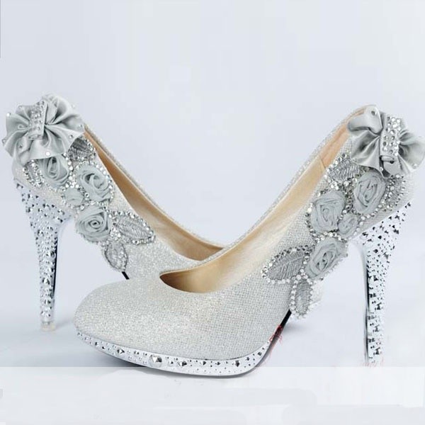 silver beaded wedding shoes