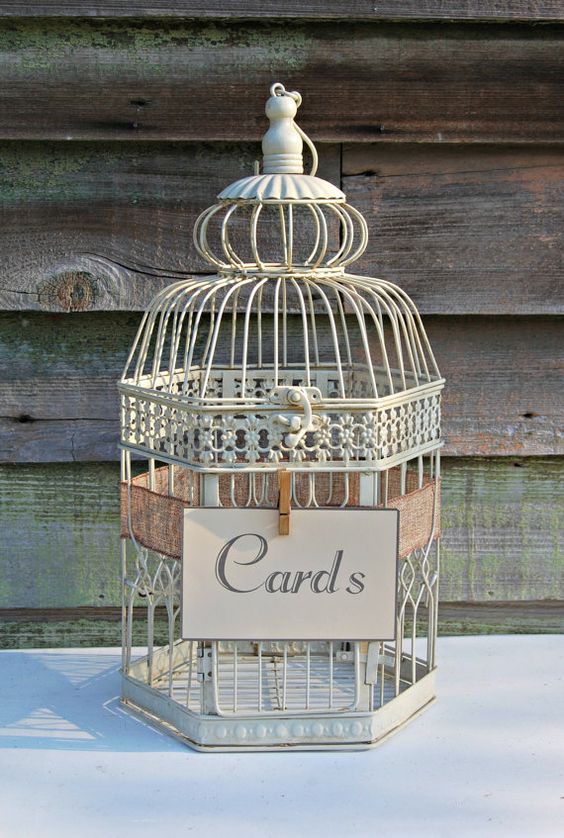vintage ivory birdcage wedding card holder