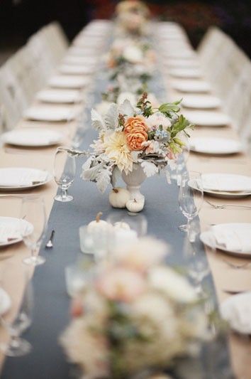 blue winter wedding table setting idea
