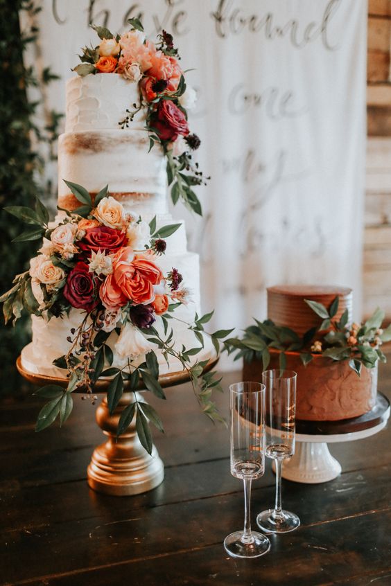 bold semi-naked metallic wedding cake