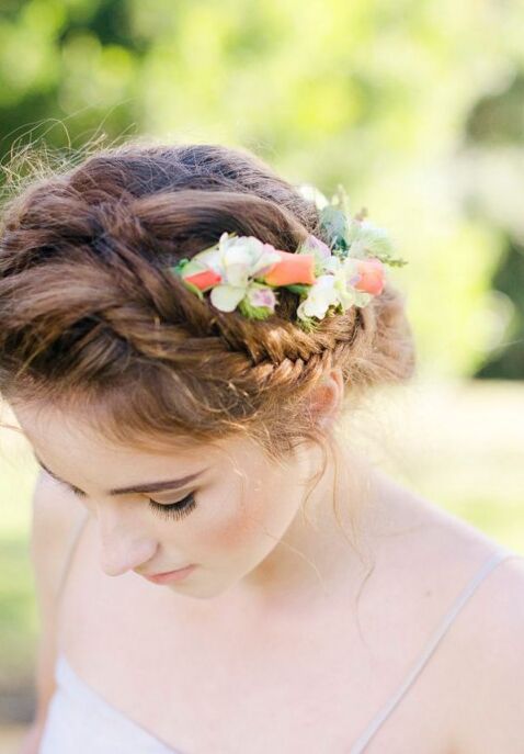 chic bridal hairstyles with floral decor