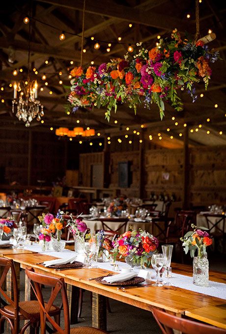 colorful floral chandelier with roses and dahlias