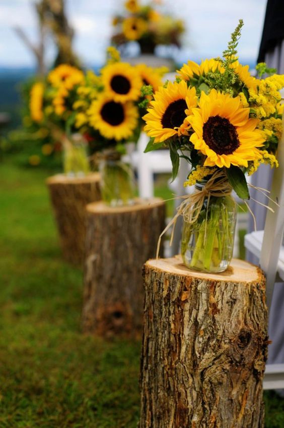 natural wedding decoration with sunflowers and trump