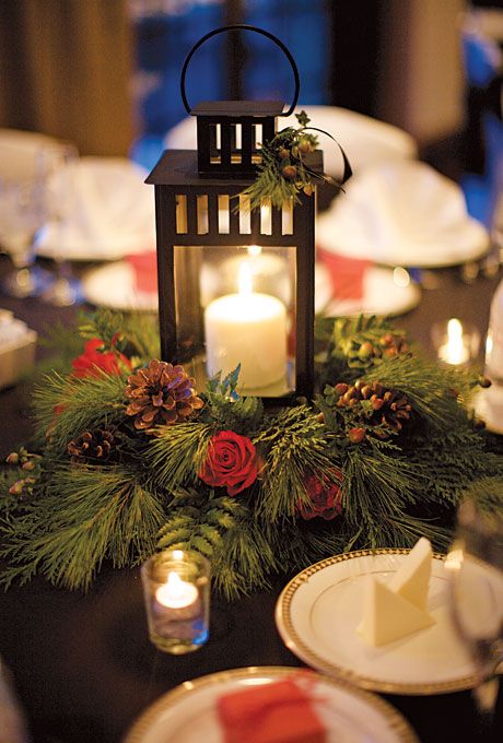 pinecone and candle table setting for winter wedding