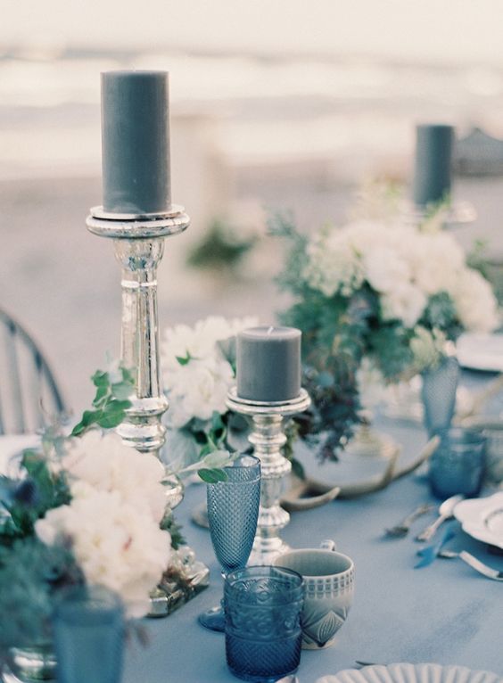 stylish modern dark grey decor for winter wedding setting