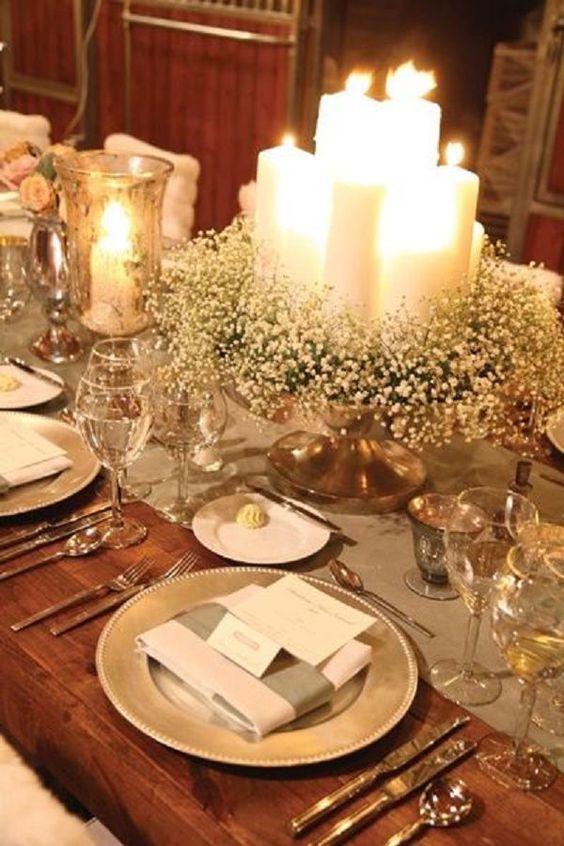 warm and cozy winter wedding table setting