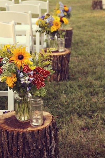 wedding aisle decoration with natural wild flowers