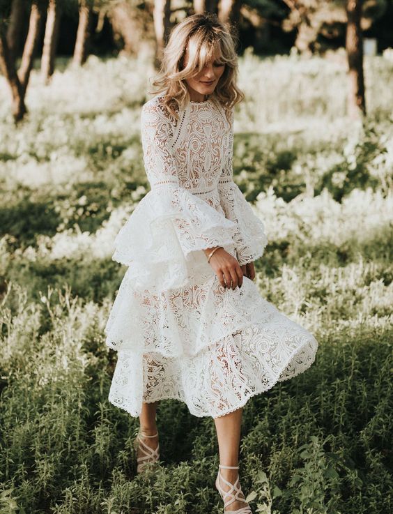 Summer lace wedding dress with bell sleeves