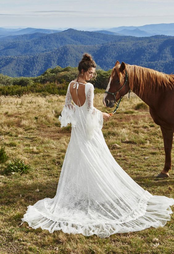 perfect bohemian wedding dresses with bell sleeves