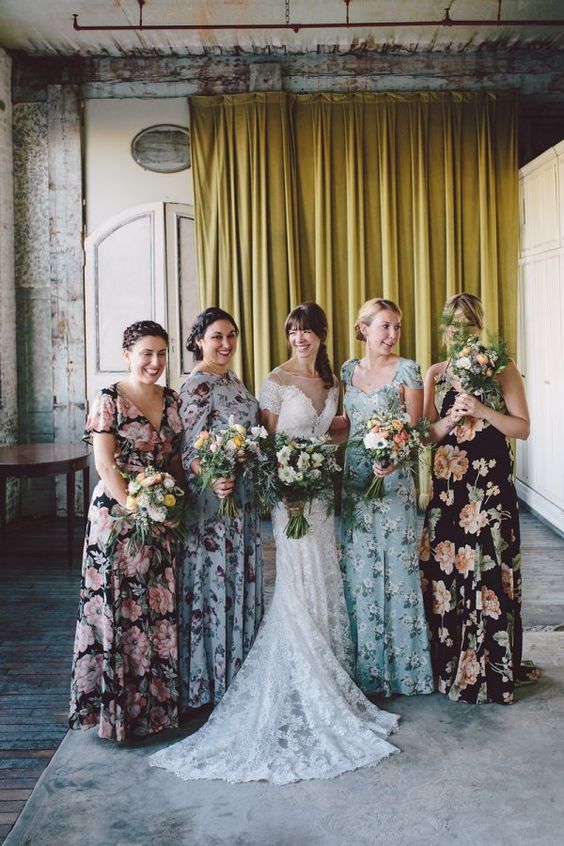 sweet flower print bridesmaid dresses