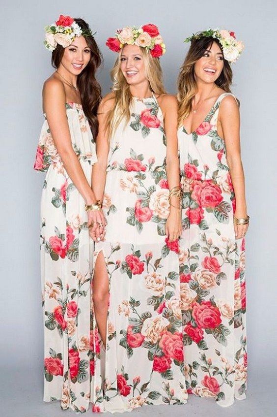 stylish floral print bridesmaid dresses