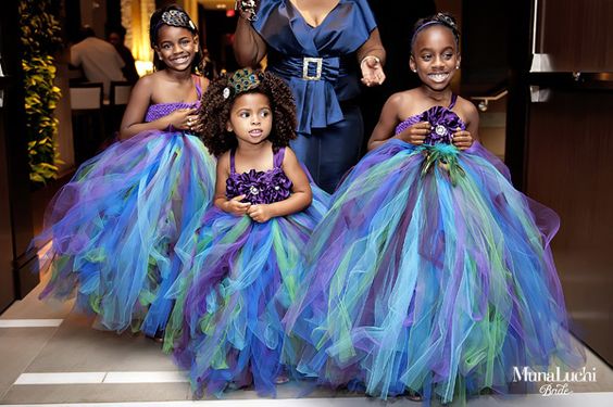 A Colorful Peacock Flower Girl Dresses