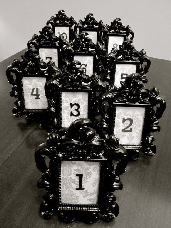  Black Baroque & Damask Wedding Table Number With Frame 
