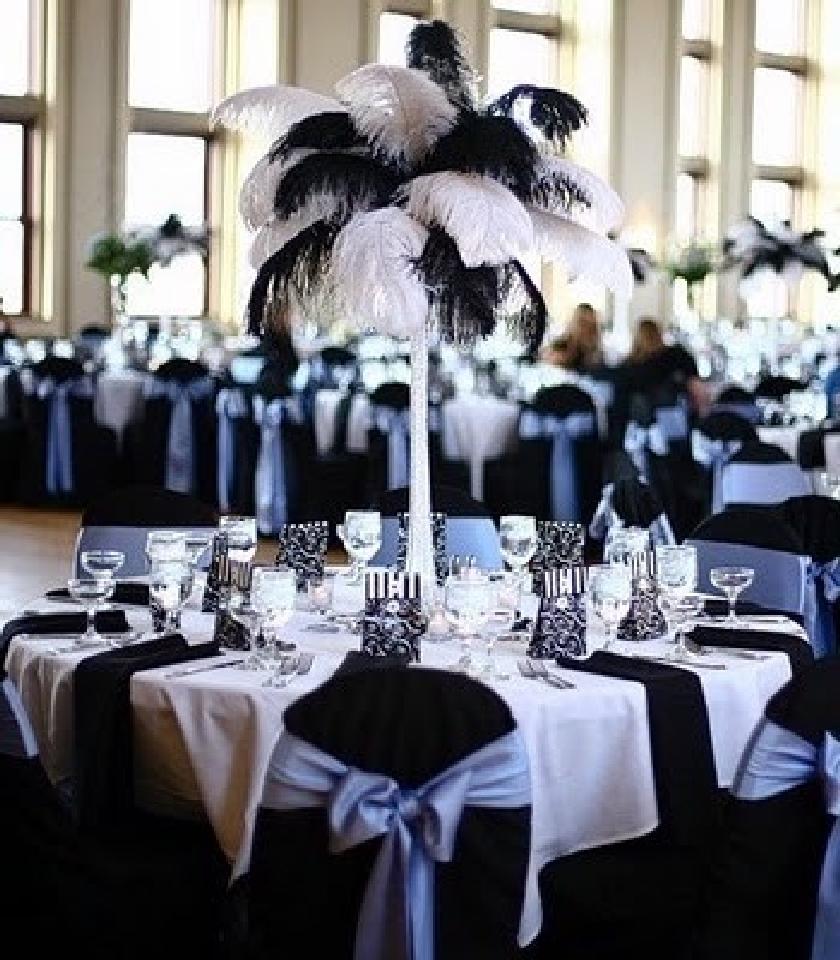  Strich Feather Centerpieces- Red Black And White 