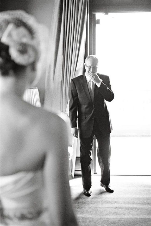 Such a sweet picture- dads reaction to you in your wedding dress on the big day! 