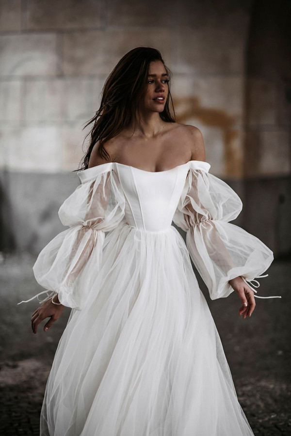 Sexy Corset Wedding Dresses  with Bell Sleeves