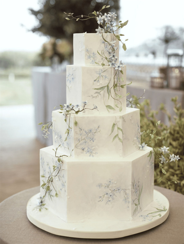 Unique White Wedding Cakes with Greenery 