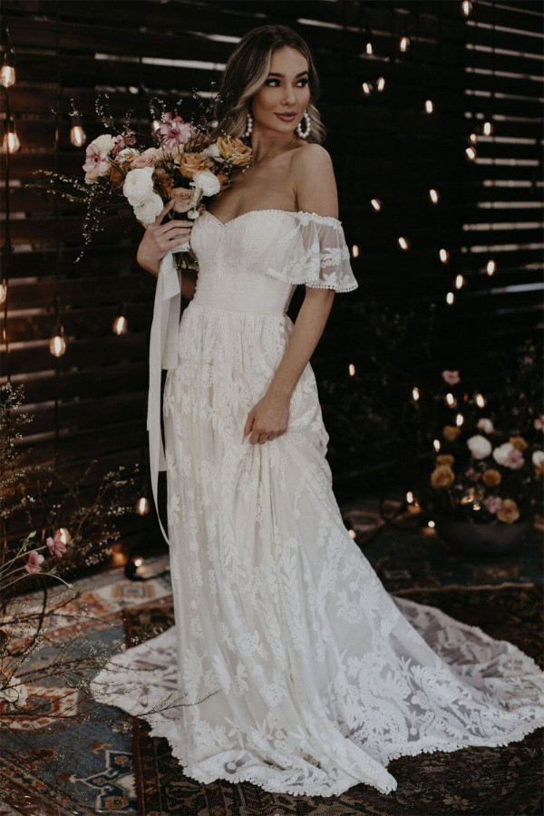 Off The Shoulder Bridal Gowns with Lace