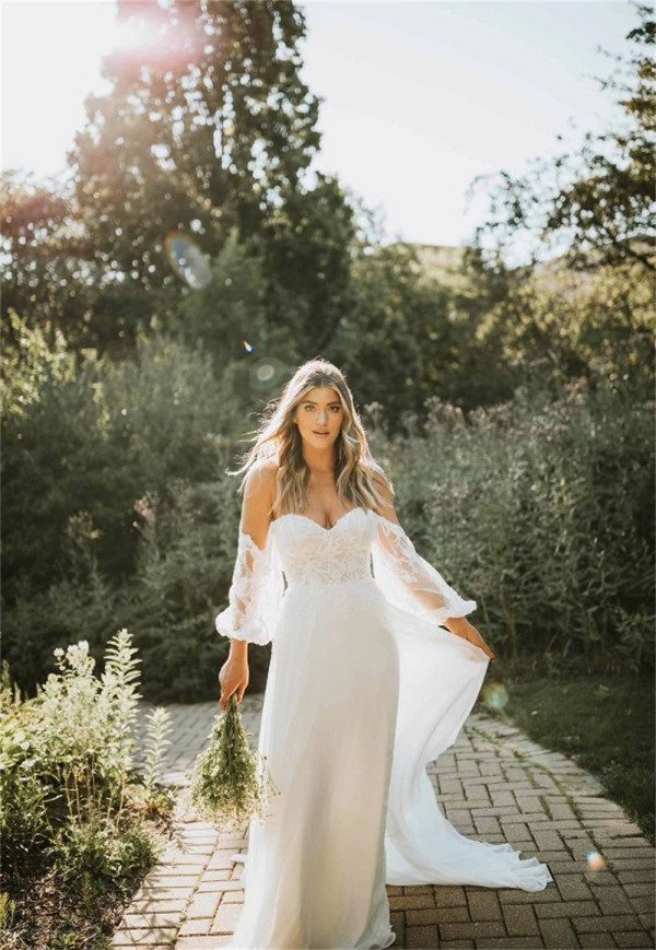 Long Off The Shoulder Wedding Gowns with Sleeves