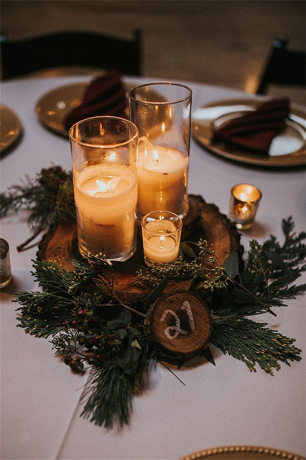 Vintage Christmas Centerpieces with Candles