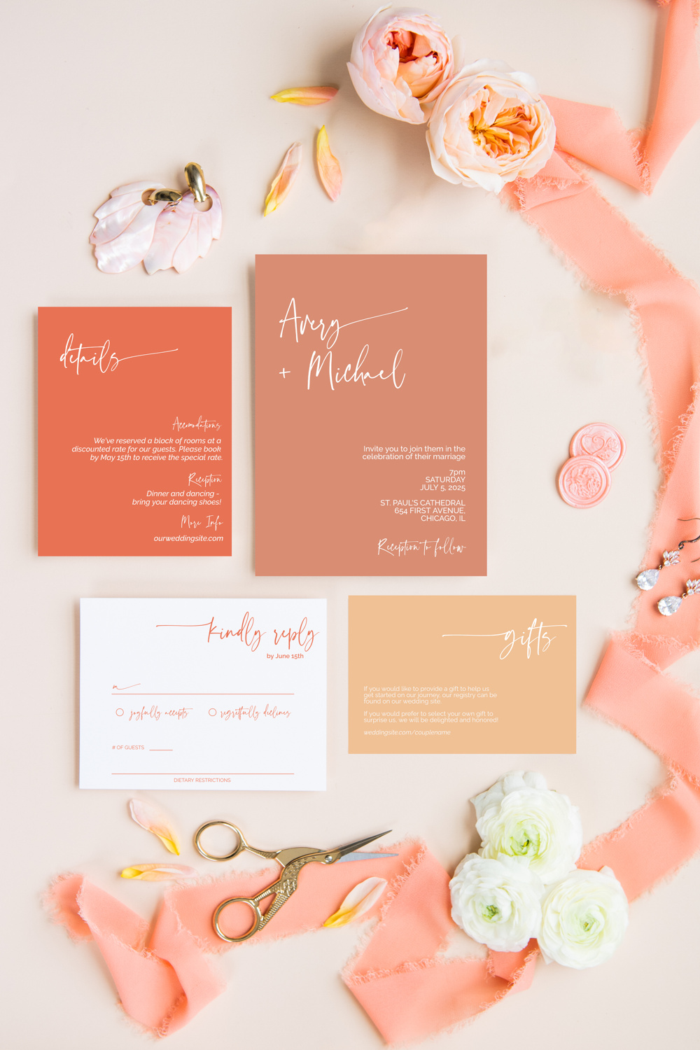 Elegant Peach Wedding Invitation Ideas