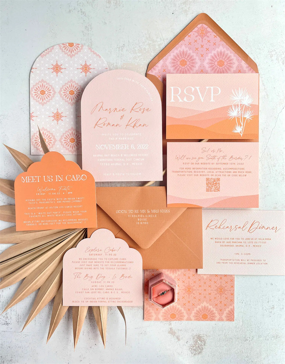 Warm Peach Wedding Invitation Ideas