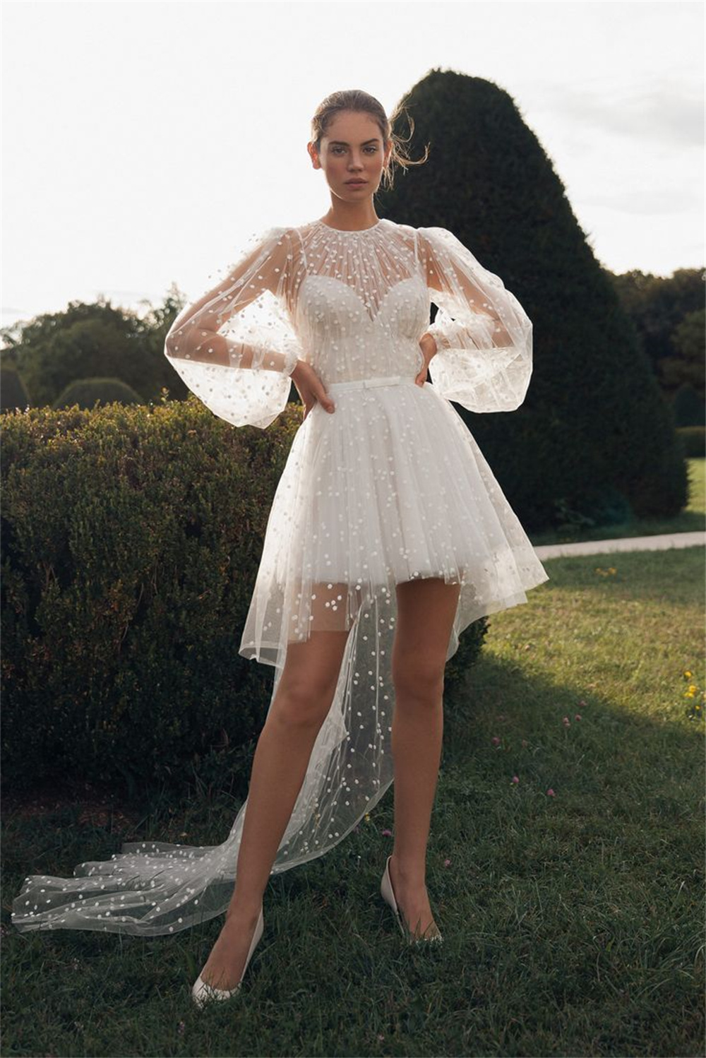 Short White Wedding Dresses with Long Sleeves