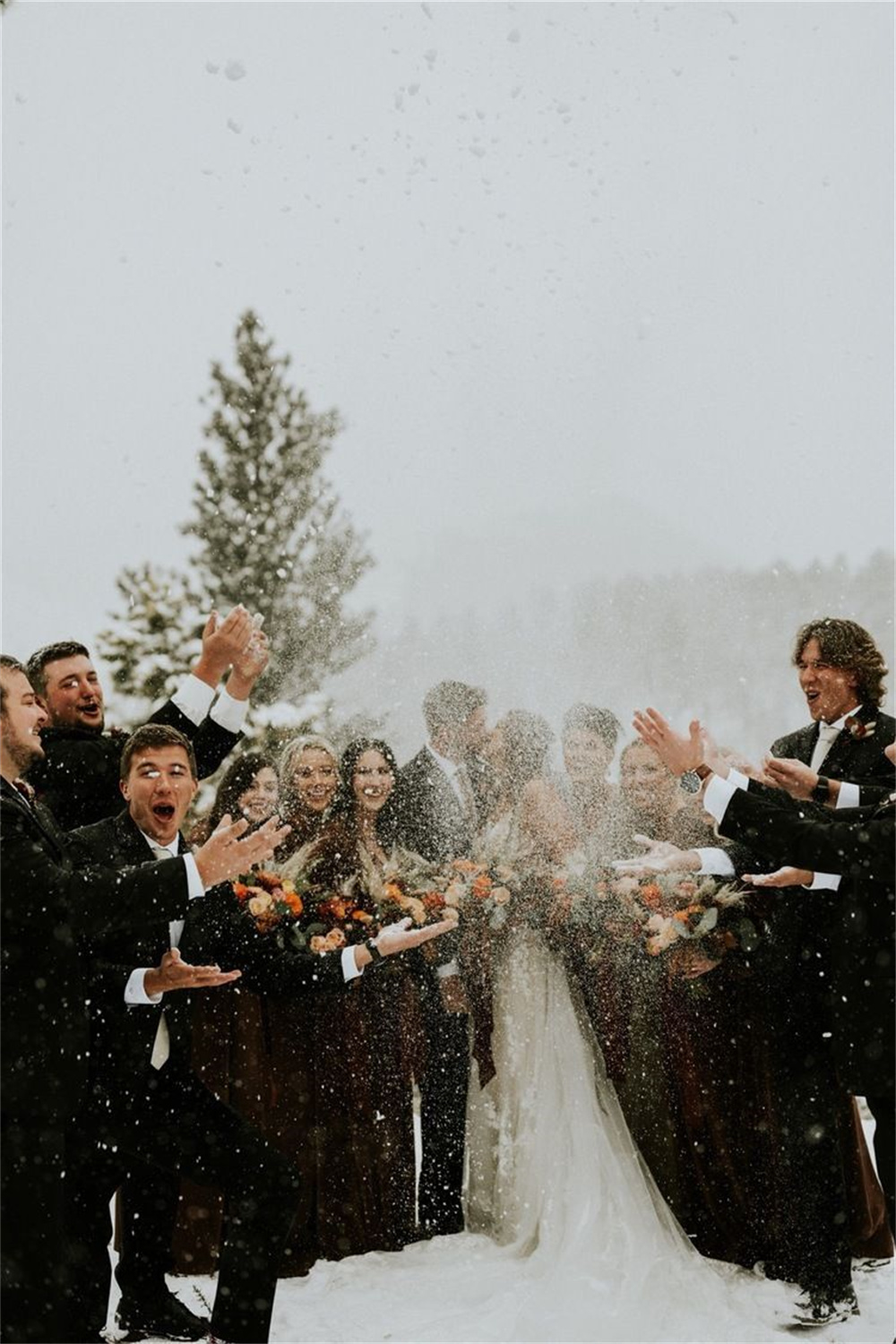 Christmas Wedding Ceremony with Snowy Decor