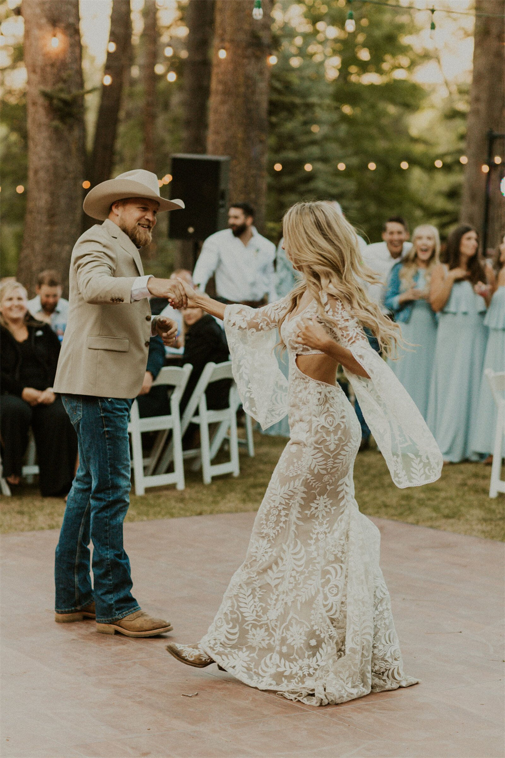 Impressive Country Wedding Dance with Cowboys and Boho Dresses